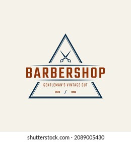 Vintage Emblem Badge Barber Shop Logo with Scissors Symbol for Gentleman Haircut in Retro Style Vector Illustration