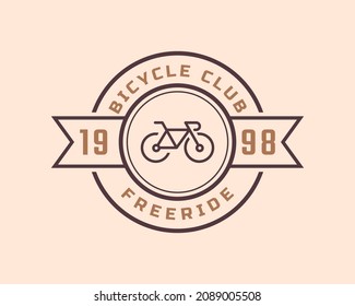 Vintage Emblem Badge Bicycle Repair and Services Shop Logo in Retro Style Vector Illustration