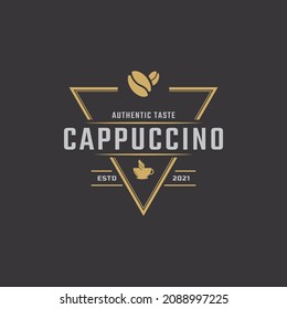 Vintage Emblem Badge Coffee Shop Logo with Cup and Coffee Beans Symbol in Retro Style Vector Illustration