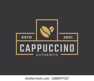 Vintage Emblem Badge Coffee Shop Logo with Cup and Coffee Beans Symbol in Retro Style Vector Illustration