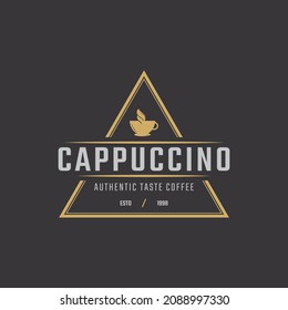 Vintage Emblem Badge Coffee Shop Logo with Cup and Coffee Beans Symbol in Retro Style Vector Illustration