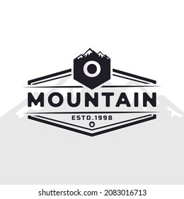 Vintage Emblem Badge Letter O Mountain Typography Logo for Outdoor Adventure Expedition, Mountains Silhouette Shirt, Print Stamp Design Template Element