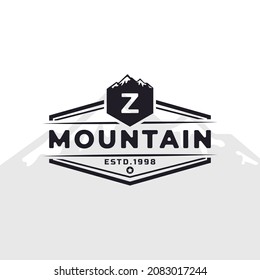 Vintage Emblem Badge Letter Z Mountain Typography Logo for Outdoor Adventure Expedition, Mountains Silhouette Shirt, Print Stamp Design Template Element