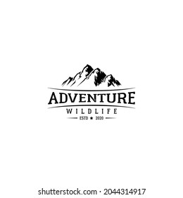 vintage emblem badge mountain and outdoor adventure logo design vector