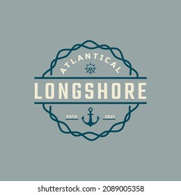 Vintage Emblem Badge Nautical and Ocean Logo with Ship Anchor Symbol for Marine in Retro Style Vector Illustration