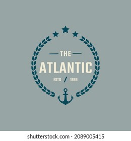 Vintage Emblem Badge Nautical and Ocean Logo with Ship Anchor Symbol for Marine in Retro Style Vector Illustration