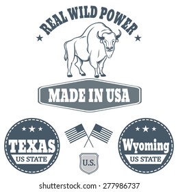 Vintage emblem of Bison. Badges with american states and symbols.
