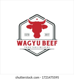 Vintage Emblem Bull Cow Buffalo Head Vector for Beef Wagyu Logo Design