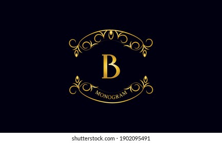 Vintage emblem. Calligraphic logo template with the letter B. Exquisite sign for a restaurant, royalty, jewelry, boutiques, cafes, hotels.