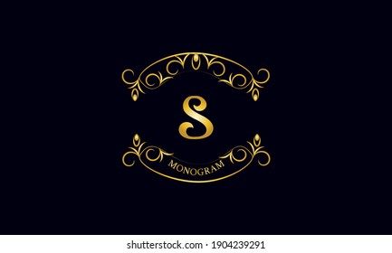 Vintage emblem. Calligraphic logo template with the letter S. Exquisite sign for a restaurant, royalty, jewelry, boutiques, cafes, hotels.