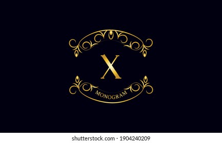 Vintage emblem. Calligraphic logo template with the letter X. Exquisite sign for a restaurant, royalty, jewelry, boutiques, cafes, hotels.