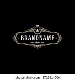 Vintage emblem. Calligraphy logotype template with crown. Sign for Restaurant, Royalty, Jewelry, Boutique, Cafe, Hotel. Vector illustration