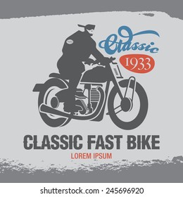 Vintage Emblem with Classic Bike. Two Motorcycle Themed Badge Vectors 