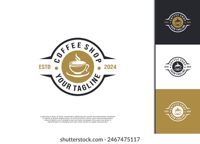 Vintage emblem coffee shop logo design.