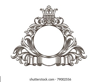 Vintage emblem with crown and ribbon