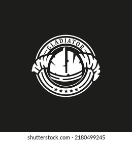 Vintage emblem gladiator helmet logo vector.