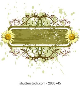 vintage emblem - grunge flowers ornament with camomiles
