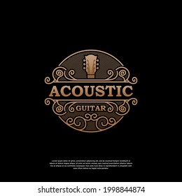 Vintage emblem guitar music acoustic logo template