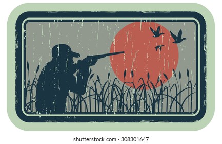 Vintage emblem with the image of a hunter.