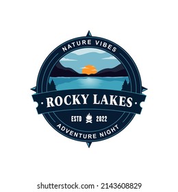 Vintage Emblem Logo Mountain, Lake Place, Landscape Emblem Vector