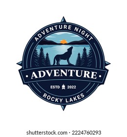 vintage emblem logo mountain, lake place, landscape emblem vector