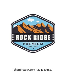 vintage emblem logo mountain, rock ridge badge, landscape emblem vector