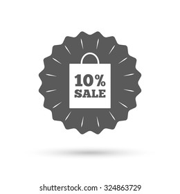Vintage emblem medal. 10% sale bag tag sign icon. Discount symbol. Special offer label. Classic flat icon. Vector