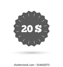 Vintage emblem medal. 20 Dollars sign icon. USD currency symbol. Money label. Classic flat icon. Vector