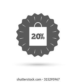 Vintage emblem medal. 20% sale bag tag sign icon. Discount symbol. Special offer label. Classic flat icon. Vector