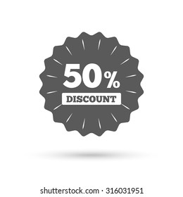 Vintage emblem medal. 50 percent discount sign icon. Sale symbol. Special offer label. Classic flat icon. Vector