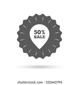 Vintage emblem medal. 50% sale pointer tag sign icon. Discount symbol. Special offer label. Classic flat icon. Vector