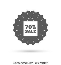 Vintage emblem medal. 70% sale bag tag sign icon. Discount symbol. Special offer label. Classic flat icon. Vector