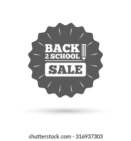 Vintage emblem medal. Back to school sign icon. Back 2 school pencil sale symbol. Classic flat icon. Vector