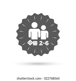 Vintage emblem medal. Board games sign icon. From two to six players symbol. Dice sign. Classic flat icon. Vector