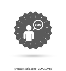 Vintage emblem medal. BYOD sign icon. Bring your own device symbol. User with speech bubble. Classic flat icon. Vector