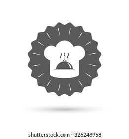 Vintage emblem medal. Chef hat sign icon. Cooking symbol. Cooks hat with hot dish. Classic flat icon. Vector