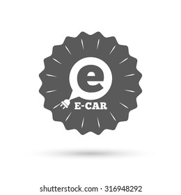 Vintage emblem medal. Electric car sign icon. Electric vehicle transport symbol. Speech bubble. Classic flat icon. Vector