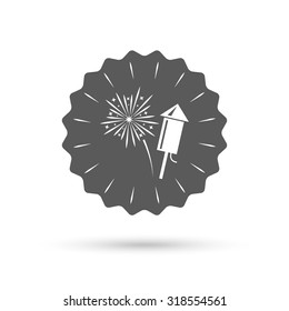 Vintage emblem medal. Fireworks with rocket sign icon. Explosive pyrotechnic symbol. Classic flat icon. Vector