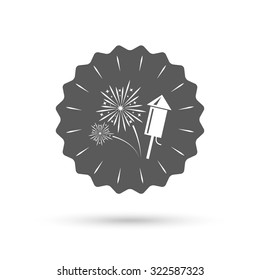 Vintage emblem medal. Fireworks with rocket sign icon. Explosive pyrotechnic symbol. Classic flat icon. Vector