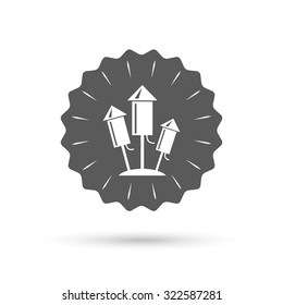 Vintage emblem medal. Fireworks rockets sign icon. Explosive pyrotechnic device symbol. Classic flat icon. Vector