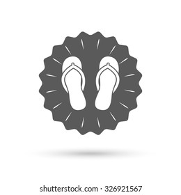 Vintage emblem medal. Flip-flops sign icon. Beach shoes. Sand sandals. Classic flat icon. Vector