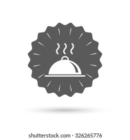 Vintage emblem medal. Food platter serving sign icon. Table setting in restaurant symbol. Hot warm meal. Classic flat icon. Vector