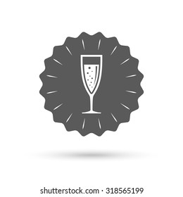Vintage emblem medal. Glass of champagne sign icon. Sparkling wine with bubbles. Celebration or banquet alcohol drink symbol. Classic flat icon. Vector