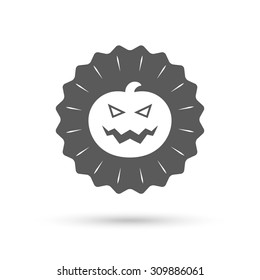 Vintage emblem medal. Halloween pumpkin sign icon. Halloween party symbol. Classic flat icon. Vector