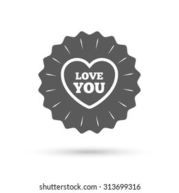 Vintage emblem medal. Heart sign icon. Love you symbol. Classic flat icon. Vector