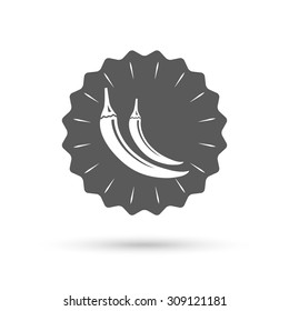 Vintage emblem medal. Hot chili pepper sign icon. Spicy food symbol. Classic flat icon. Vector