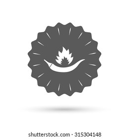 Vintage emblem medal. Hot chili pepper sign icon. Spicy food fire symbol. Classic flat icon. Vector