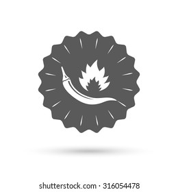 Vintage emblem medal. Hot chili pepper sign icon. Spicy food fire symbol. Classic flat icon. Vector