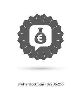 Vintage emblem medal. Money bag sign icon. Euro EUR currency speech bubble symbol. Classic flat icon. Vector