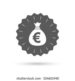 Vintage emblem medal. Money bag sign icon. Euro EUR currency symbol. Classic flat icon. Vector